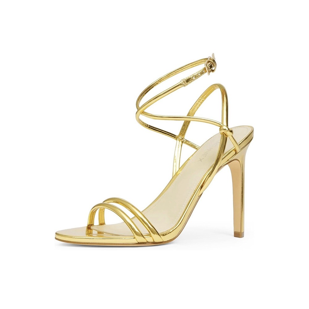 Gold stiletto heels with rap ankle size 9 Party Prom Wedding Travel